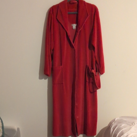 Anne Klein Other - Anne Klein Red Plush Robe with Wrap Closure